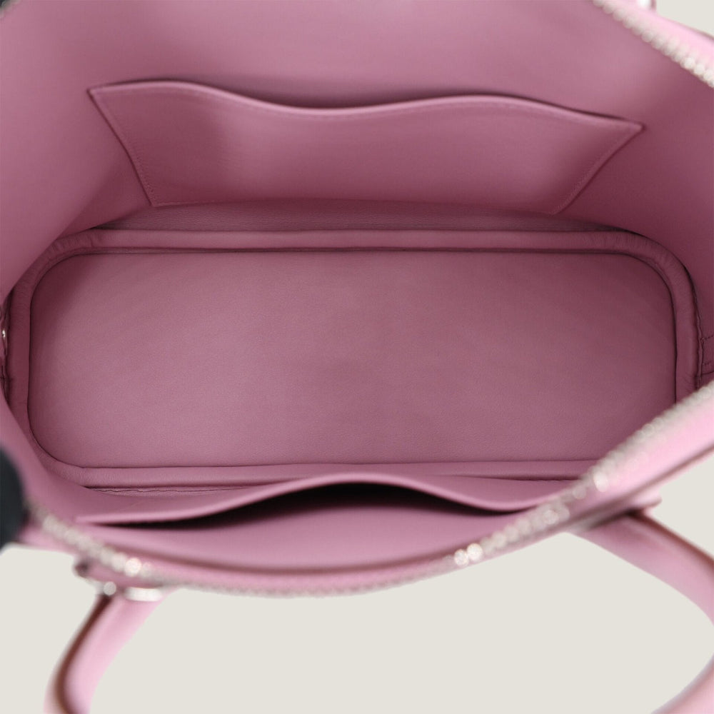 25cm Woodland Mauve Cross-Grain Calfskin Handbag - Arvelle Paris