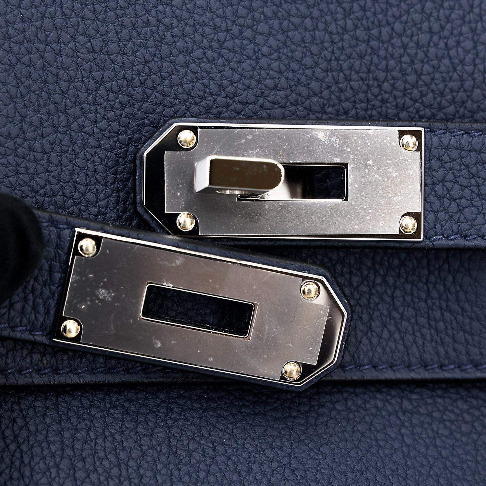 Small Navy Pebbled Calfskin Backpack - Arvelle Paris