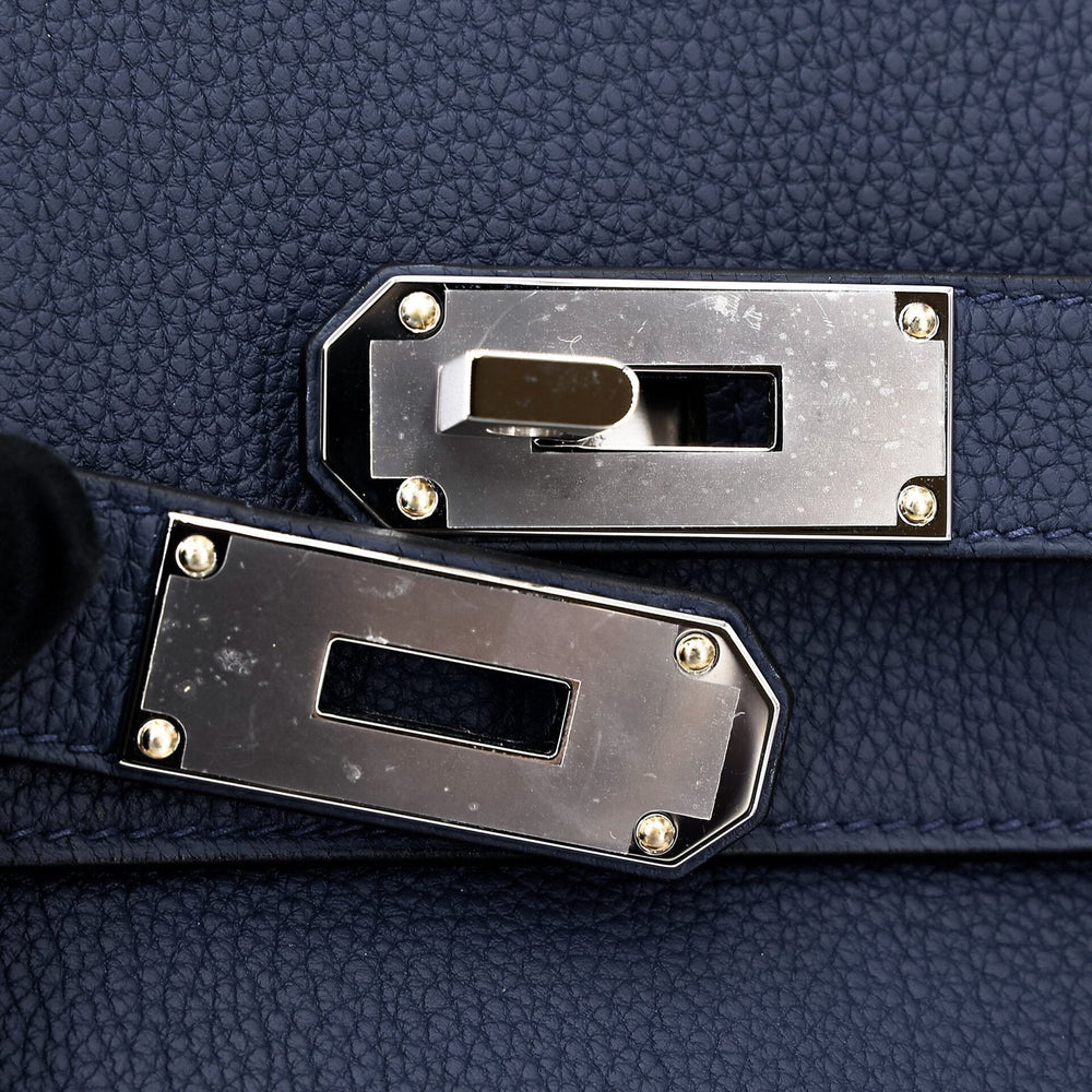 Small Navy Pebbled Calfskin Backpack - Arvelle Paris