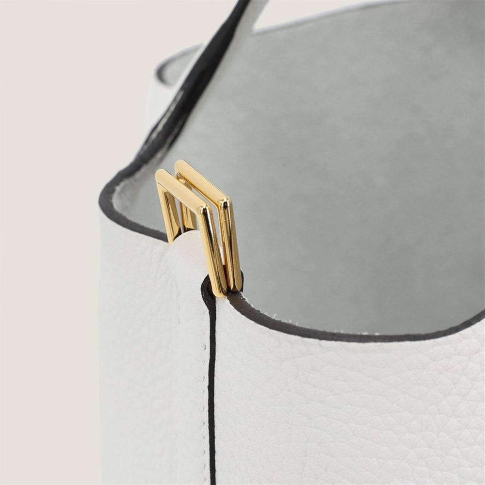 Arvelle Lock Small Pure White Soft Grain Calfskin Bucket Bag - Arvelle Paris