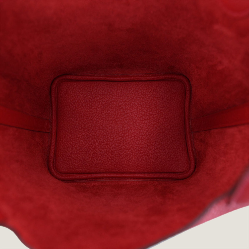 Arvelle Lock Small Vermilion Red Soft Grain Calfskin Bucket Bag - Arvelle Paris
