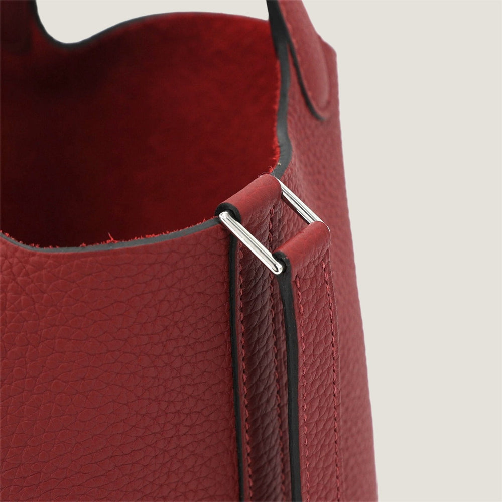 Arvelle Lock Small Deep Red Soft Grain Calfskin Bucket Bag - Arvelle Paris