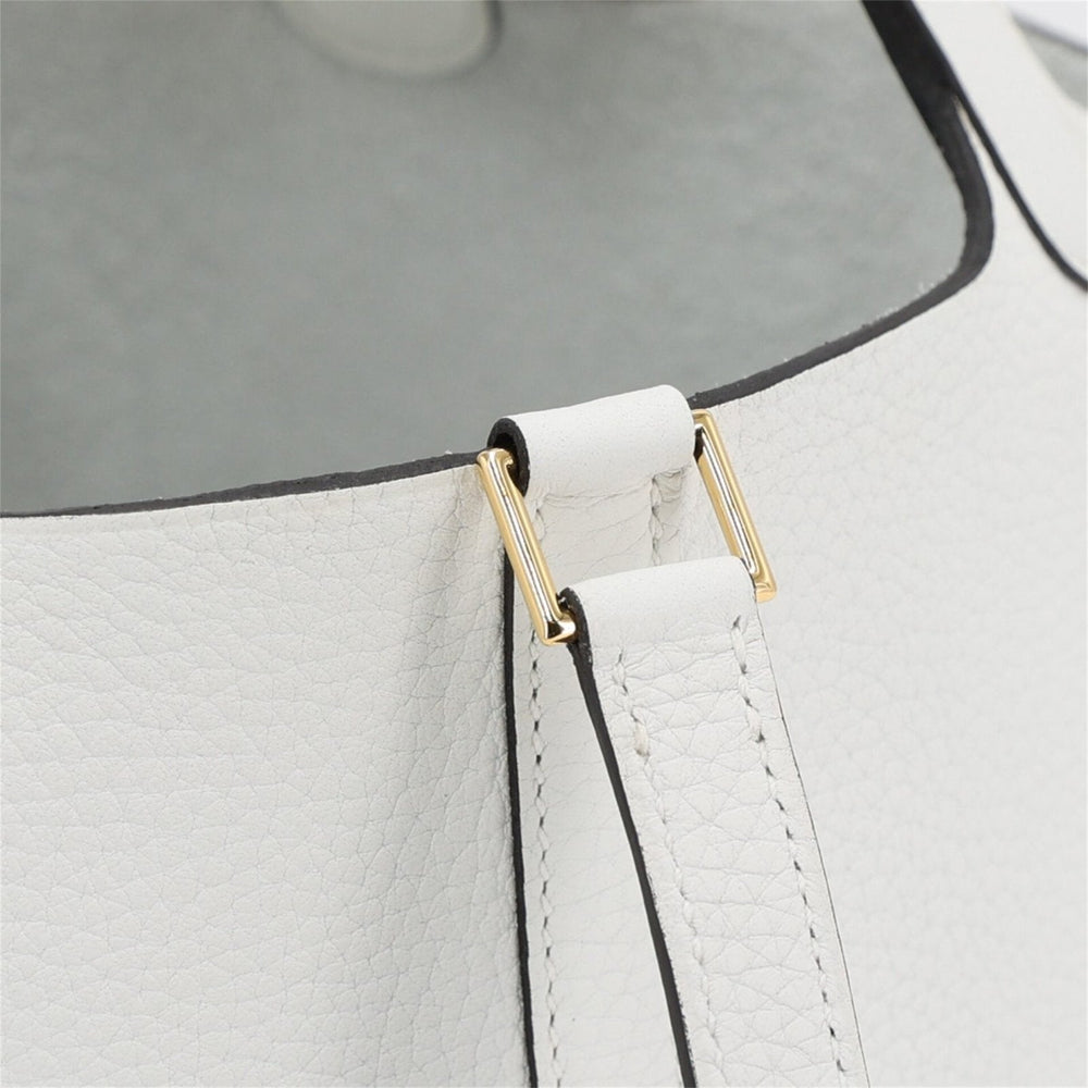Arvelle Lock Small Pure White Soft Grain Calfskin Bucket Bag - Arvelle Paris