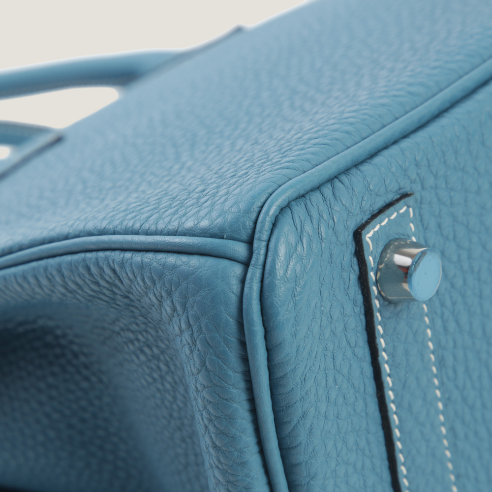 25cm Denim Blue Pebbled Calfskin Handbag - Arvelle Paris