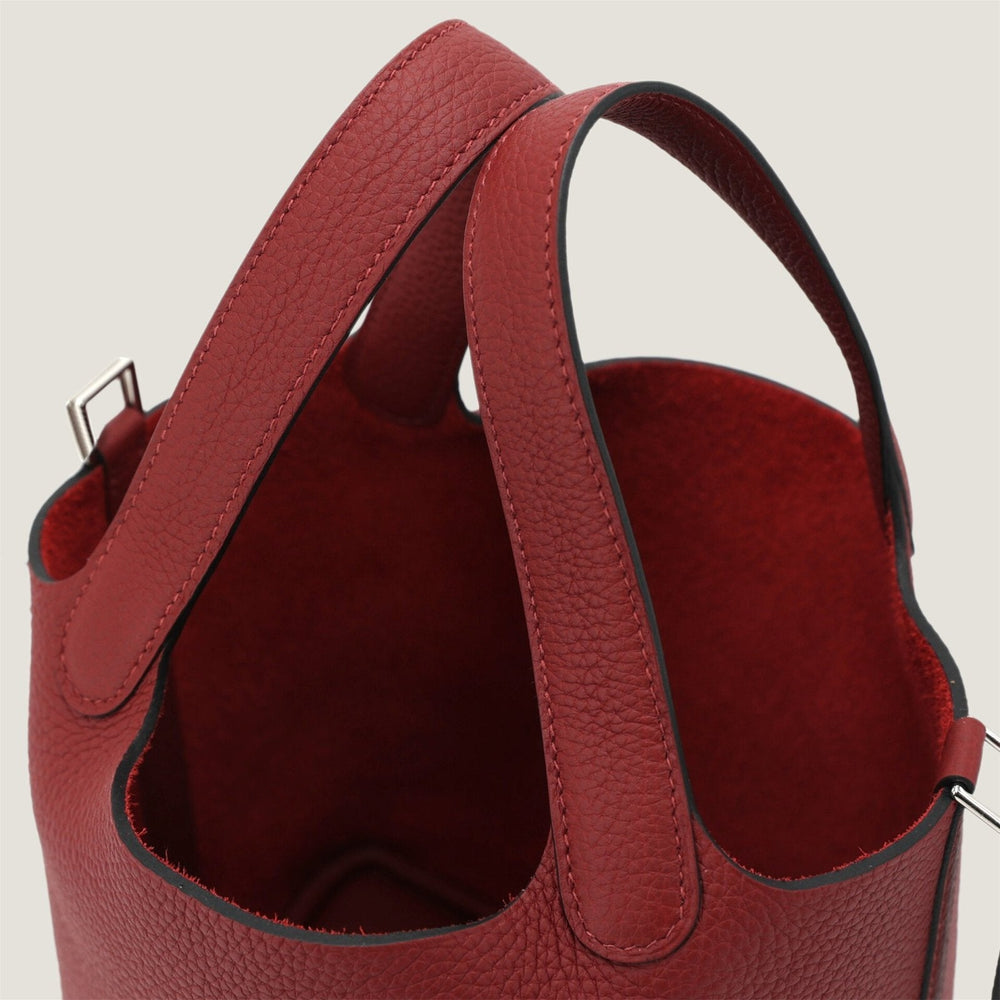 Arvelle Lock Small Deep Red Soft Grain Calfskin Bucket Bag - Arvelle Paris