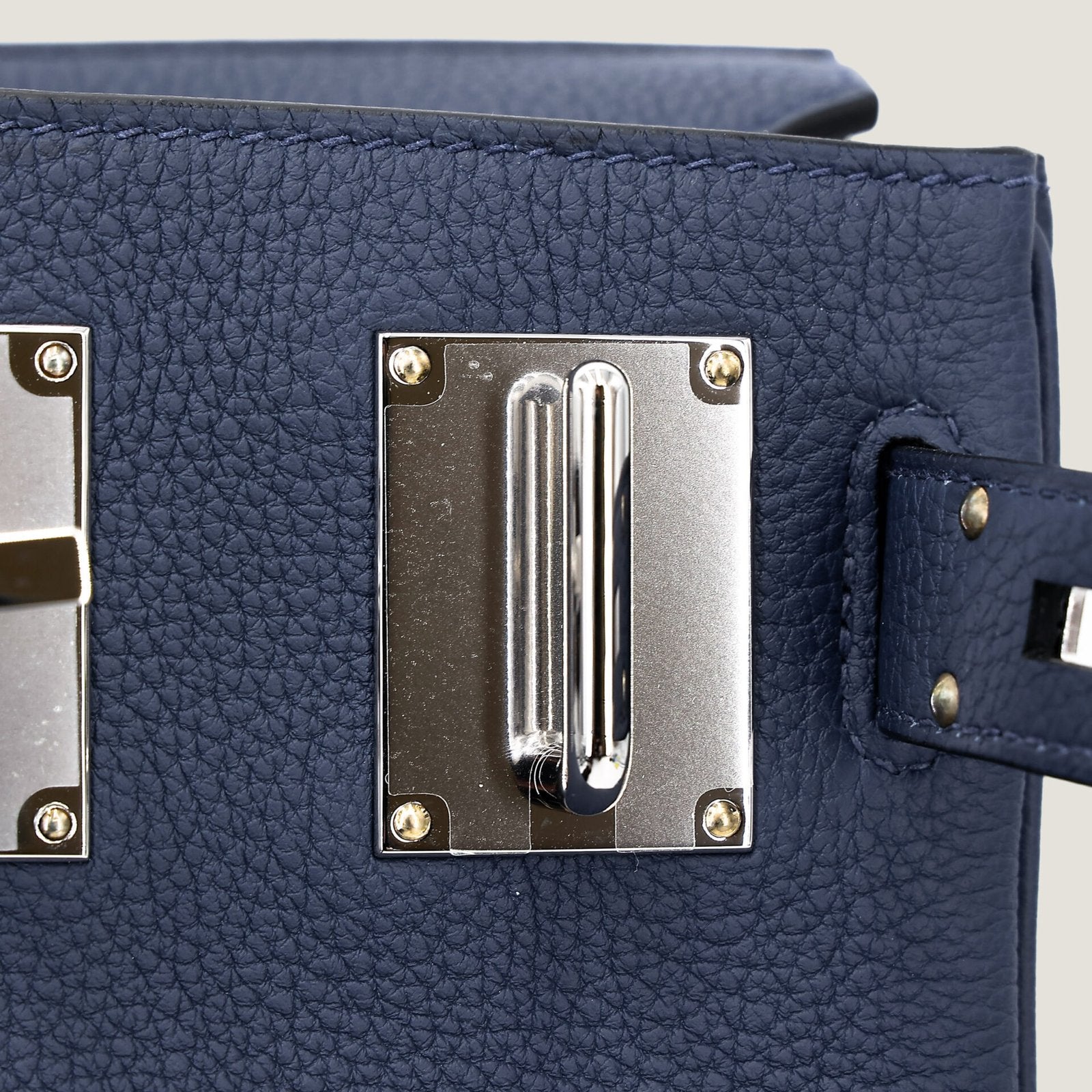 Small Navy Pebbled Calfskin Backpack - Arvelle Paris