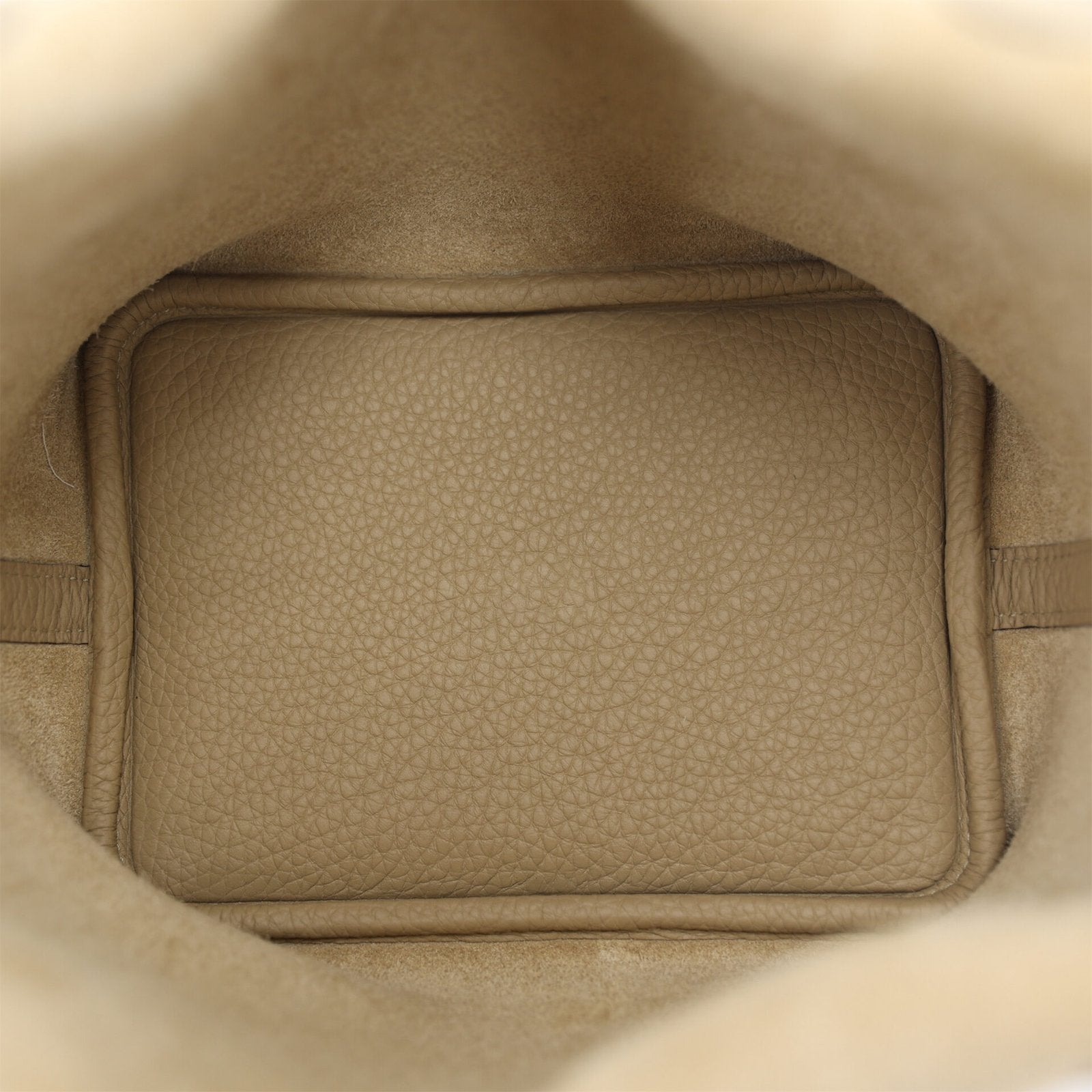 Arvelle Lock Small Greige Soft Grain Calfskin Bucket Bag - Arvelle Paris