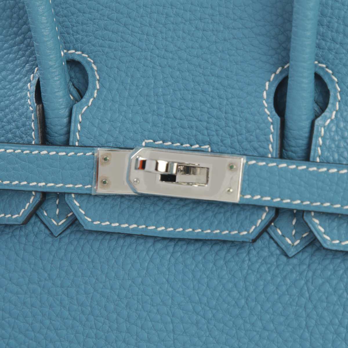 25cm Denim Blue Pebbled Calfskin Handbag - Arvelle Paris