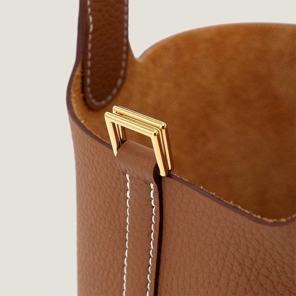 Arvelle Lock Small Champagne Gold Soft Grain Calfskin Bucket Bag - Arvelle Paris
