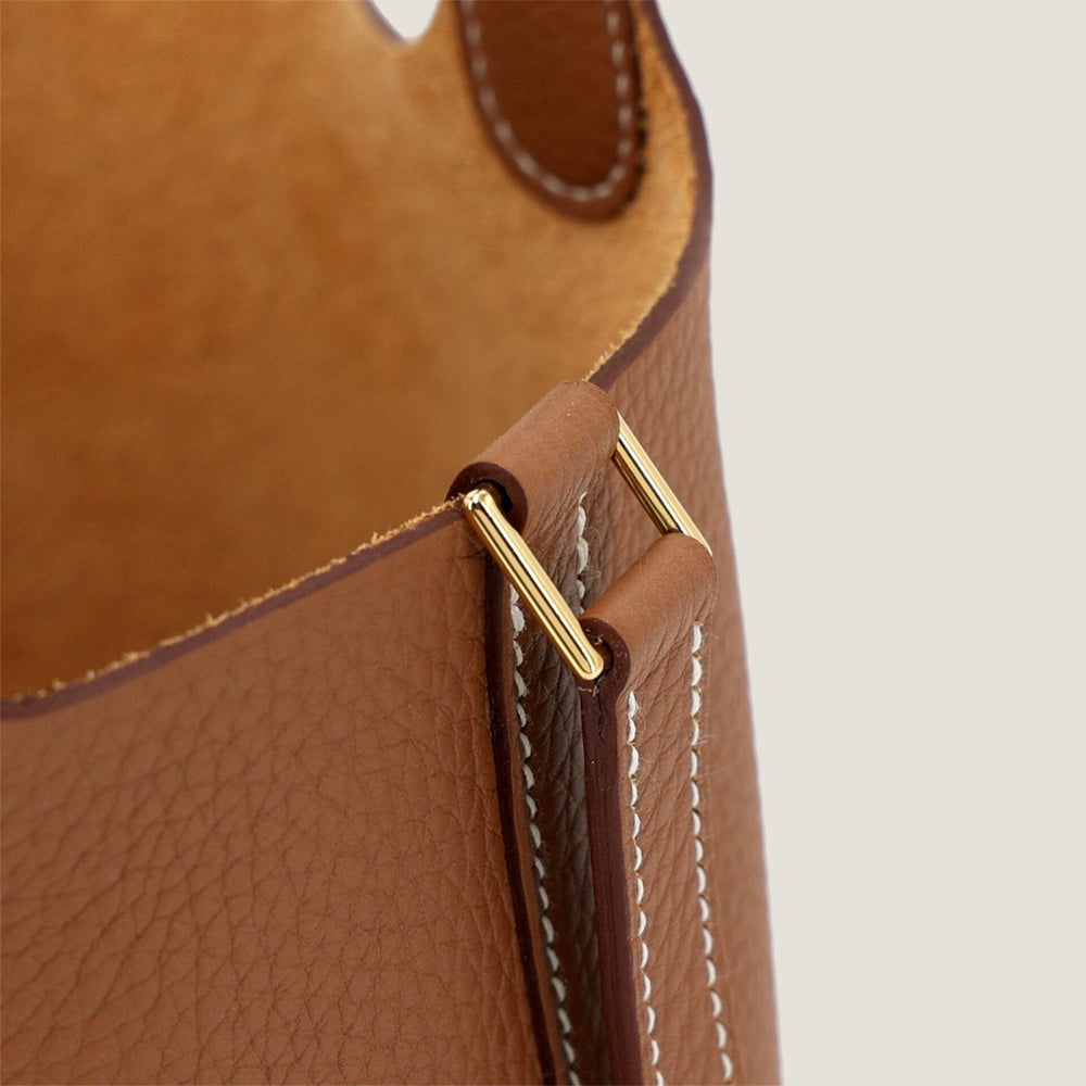 Arvelle Lock Small Champagne Gold Soft Grain Calfskin Bucket Bag - Arvelle Paris
