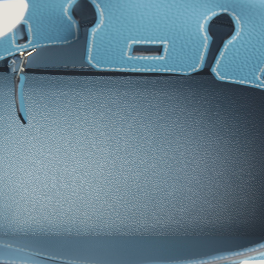 25cm Denim Blue Pebbled Calfskin Handbag - Arvelle Paris