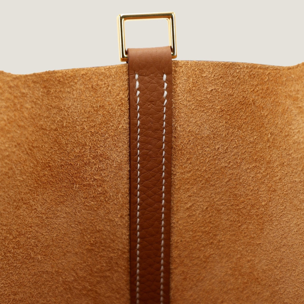 Arvelle Lock Small Champagne Gold Soft Grain Calfskin Bucket Bag - Arvelle Paris