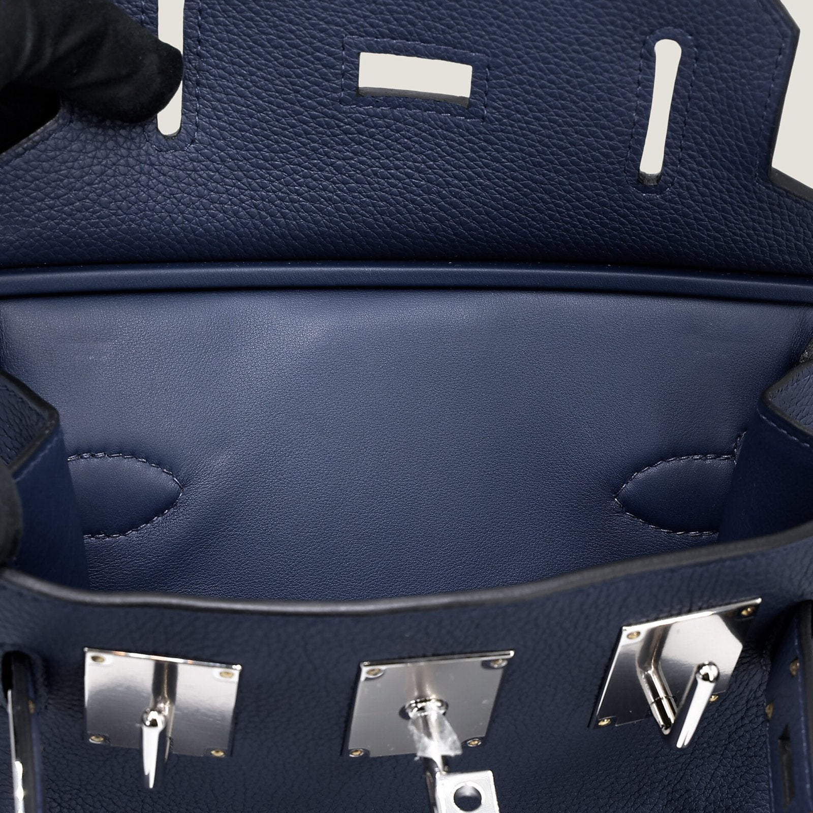 Small Navy Pebbled Calfskin Backpack - Arvelle Paris