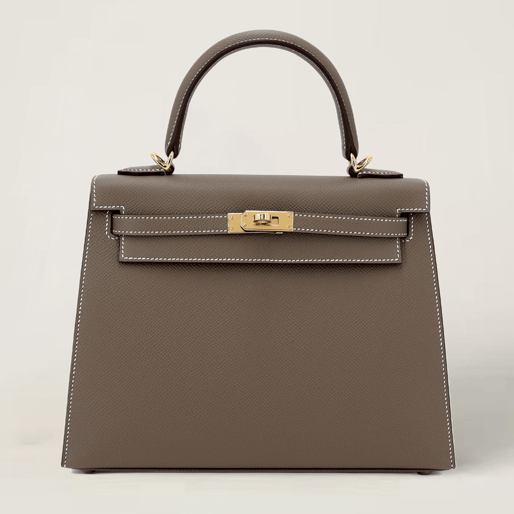 25cm Taupe Cross-Grain Calfskin Handbag - Arvelle Paris