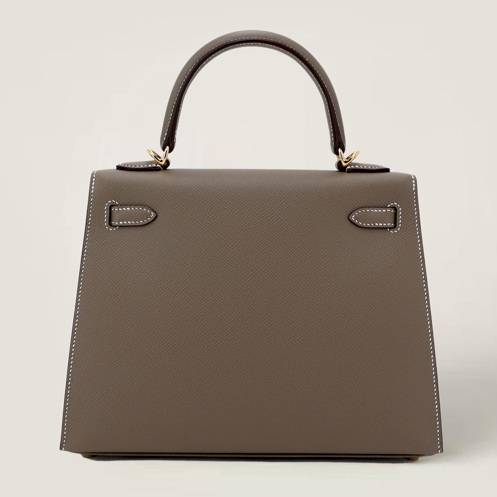 25cm Taupe Cross-Grain Calfskin Handbag - Arvelle Paris