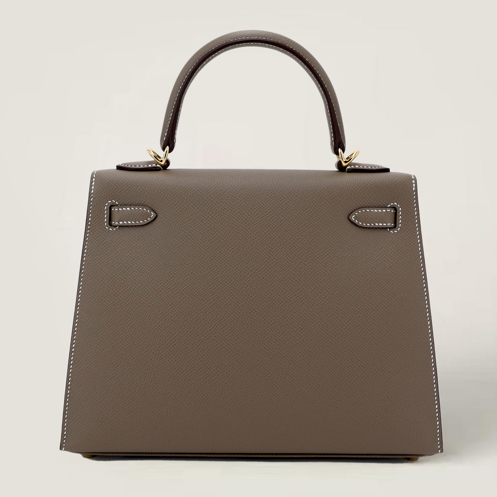 25cm Taupe Cross-Grain Calfskin Handbag - Arvelle Paris