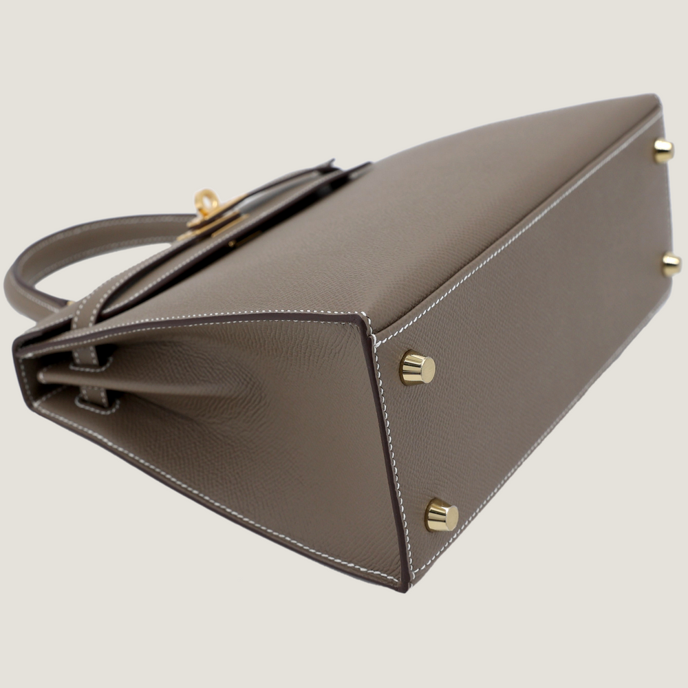 25cm Taupe Cross-Grain Calfskin Handbag - Arvelle Paris