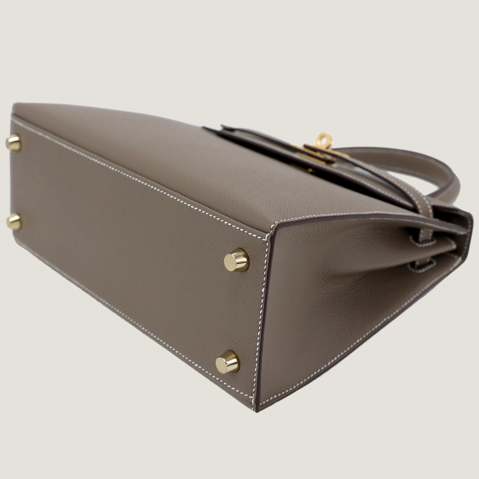 25cm Taupe Cross-Grain Calfskin Handbag - Arvelle Paris