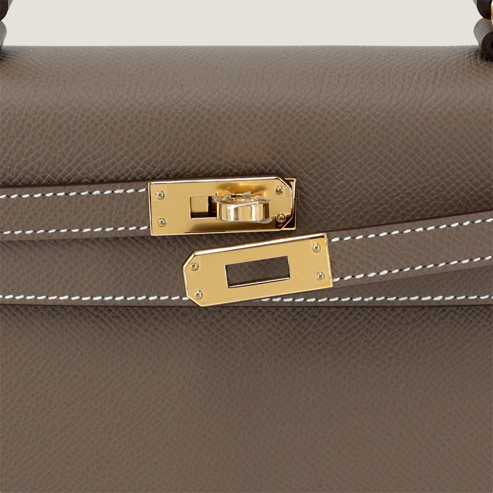 25cm Taupe Cross-Grain Calfskin Handbag - Arvelle Paris