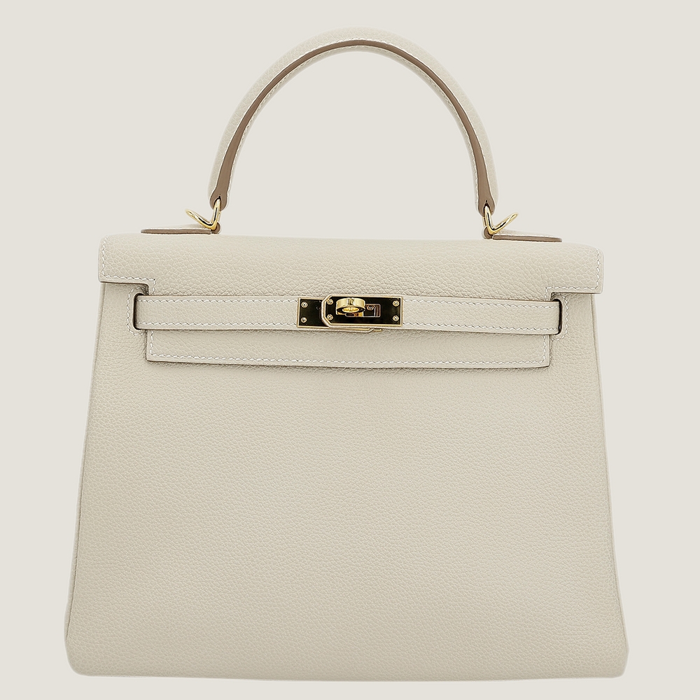 25cm Chalk White Pebbled Calfskin Handbag - Arvelle Paris
