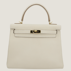25cm Chalk White Pebbled Calfskin Handbag - Arvelle Paris