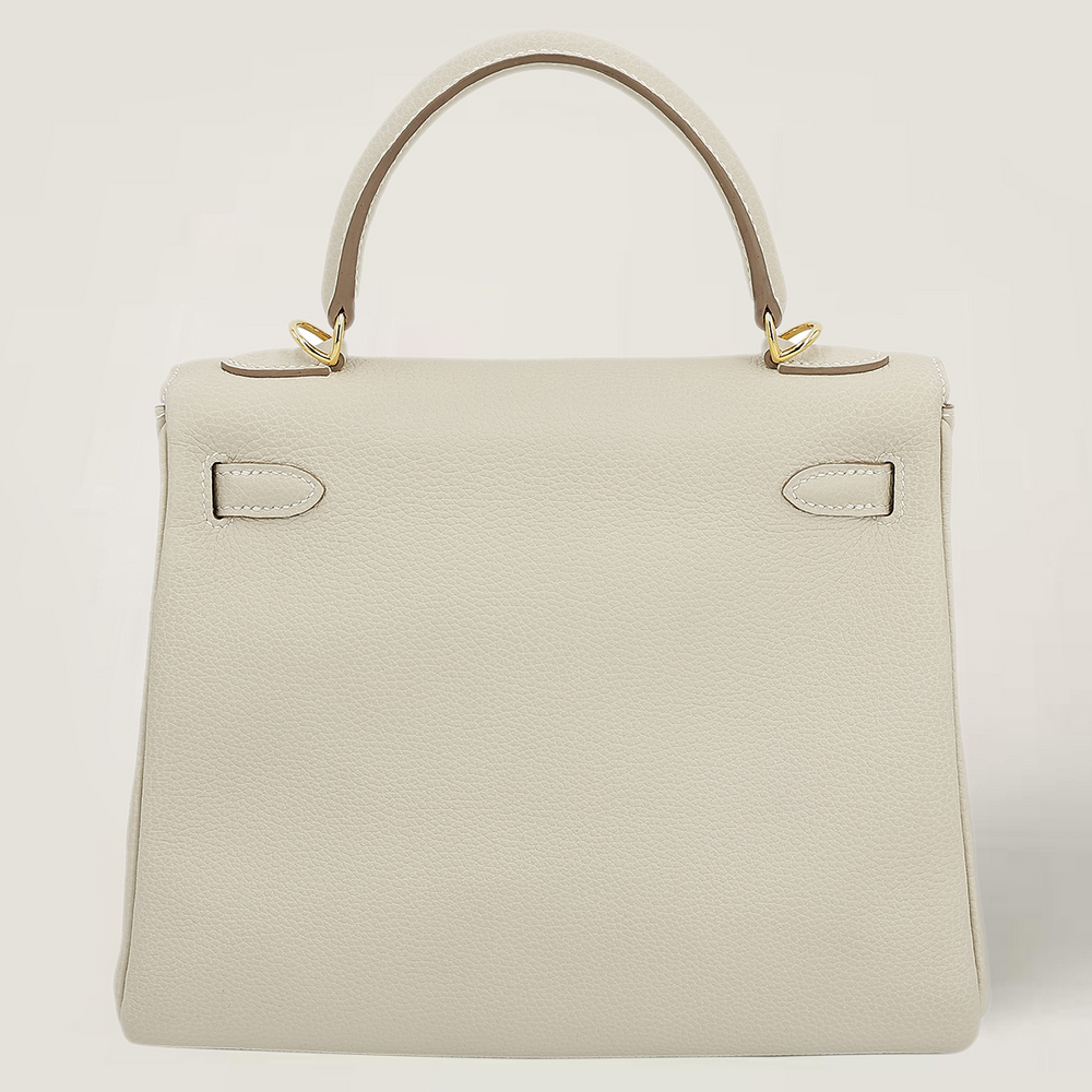 25cm Chalk White Pebbled Calfskin Handbag - Arvelle Paris