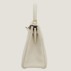 25cm Chalk White Pebbled Calfskin Handbag - Arvelle Paris