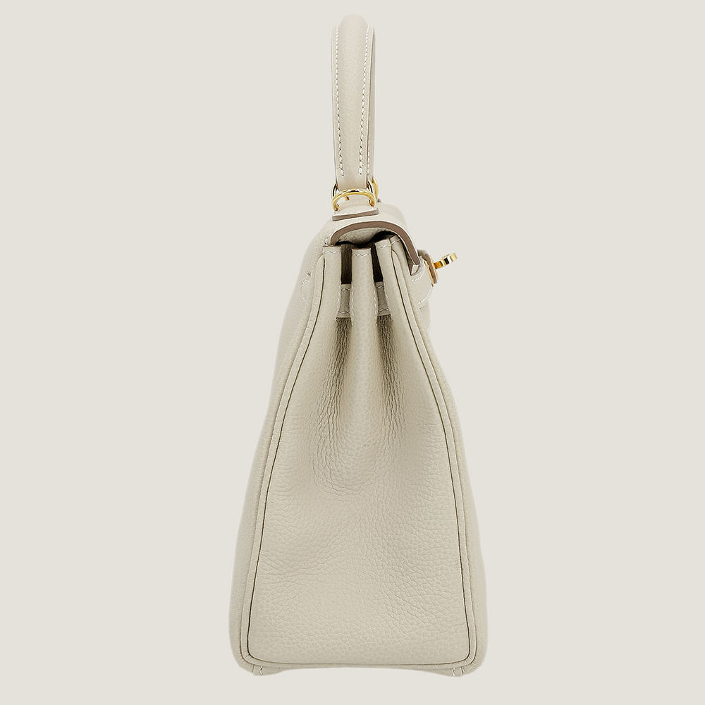 25cm Chalk White Pebbled Calfskin Handbag - Arvelle Paris