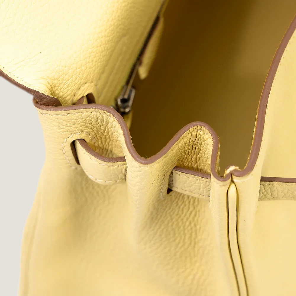 25cm Soft Yellow Pebbled Calfskin Handbag - Arvelle Paris