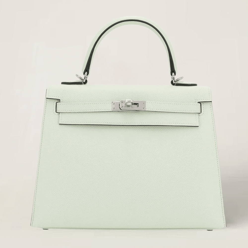 25cm Sparkling Green Cross-Grain Calfskin Handbag - Arvelle Paris