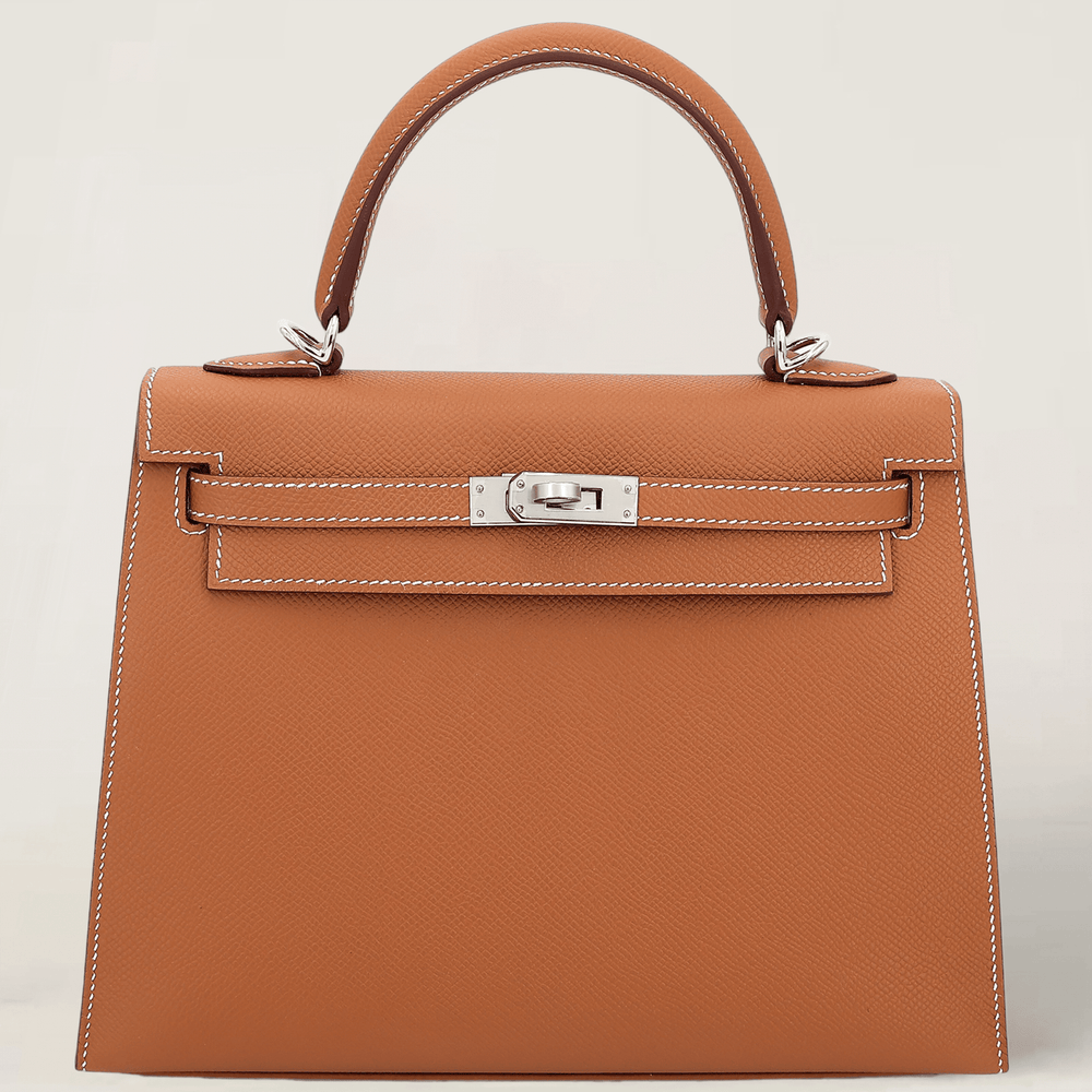 25cm Champagne Gold Cross-Grain Calfskin Handbag - Arvelle Paris