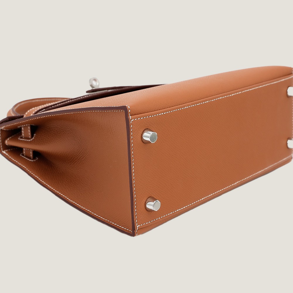 25cm Champagne Gold Cross-Grain Calfskin Handbag - Arvelle Paris