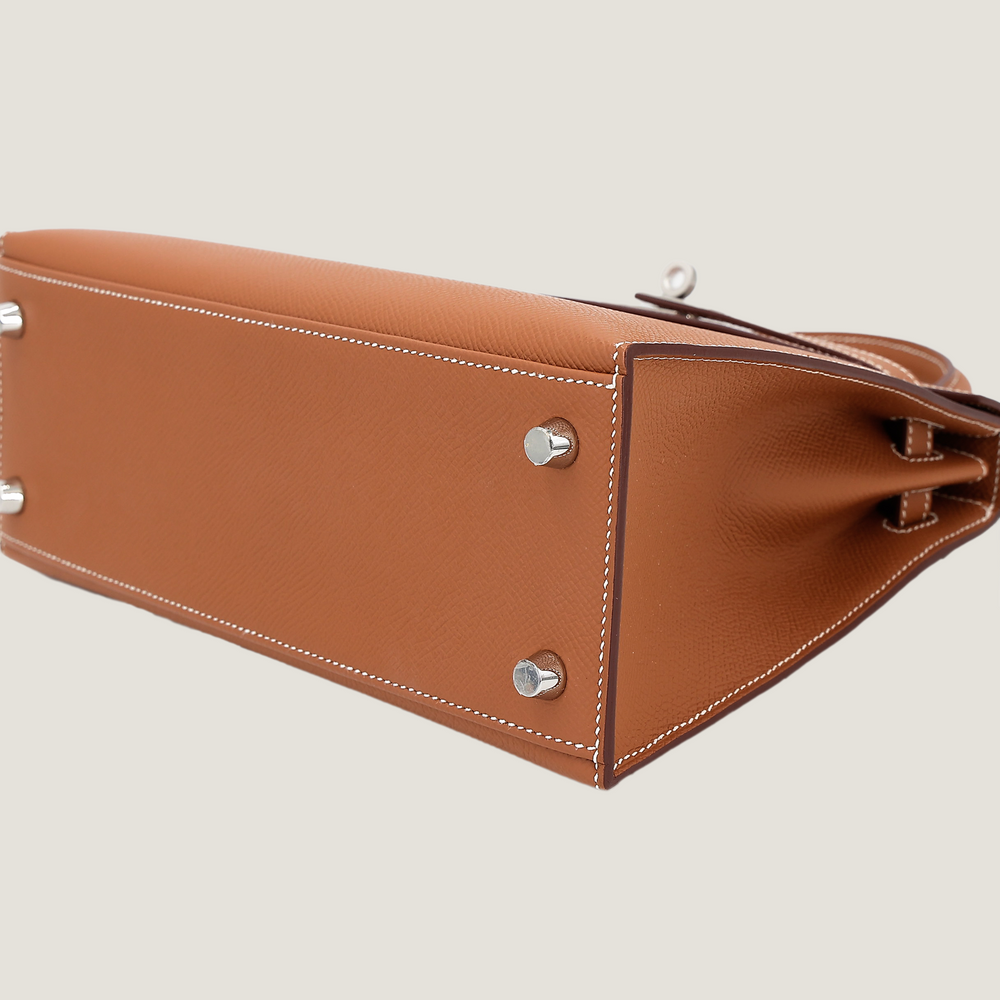 25cm Champagne Gold Cross-Grain Calfskin Handbag - Arvelle Paris
