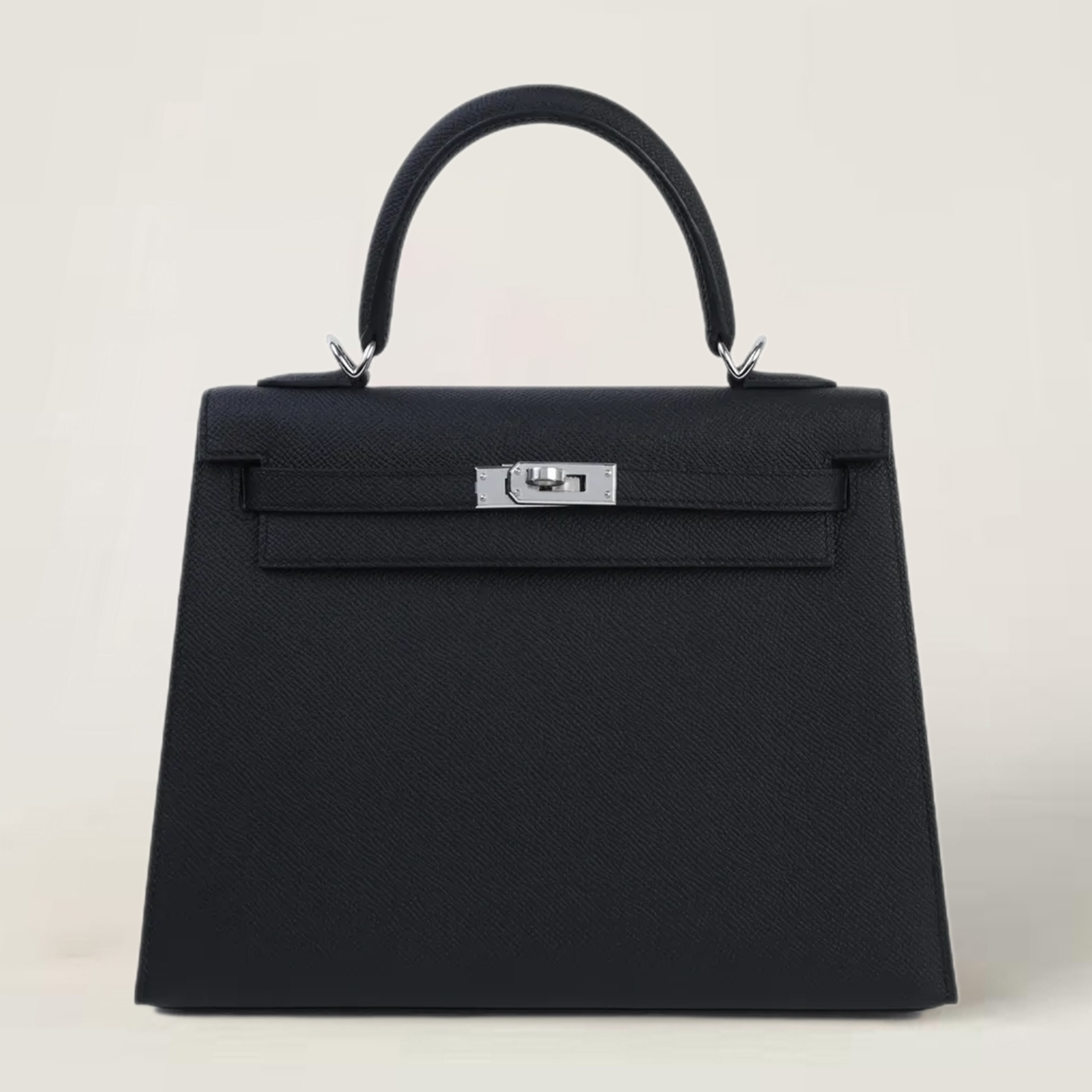 25cm Black Cross-Grain Calfskin Handbag - Arvelle Paris