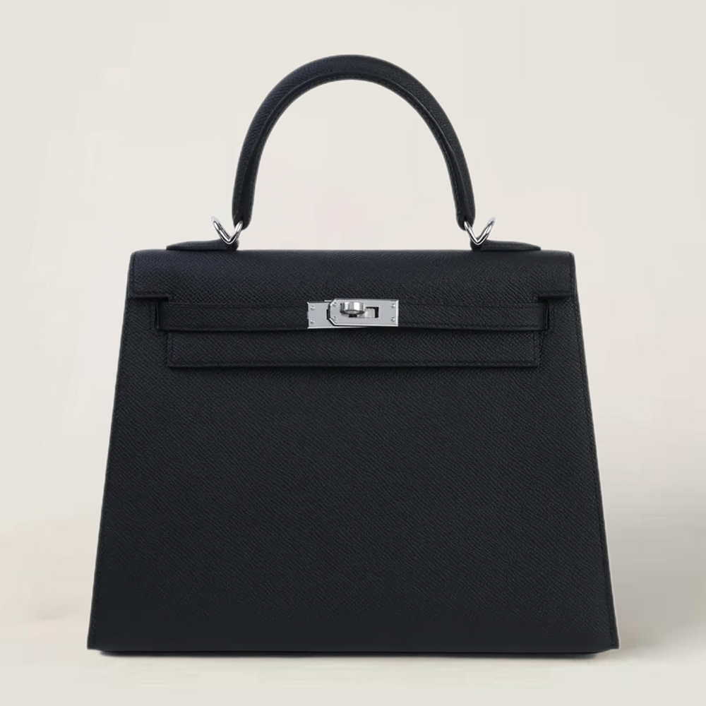 25cm Black Cross-Grain Calfskin Handbag - Arvelle Paris