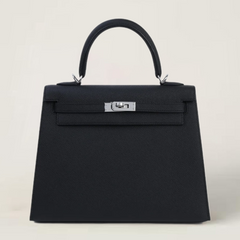 25cm Black Cross-Grain Calfskin Handbag - Arvelle Paris