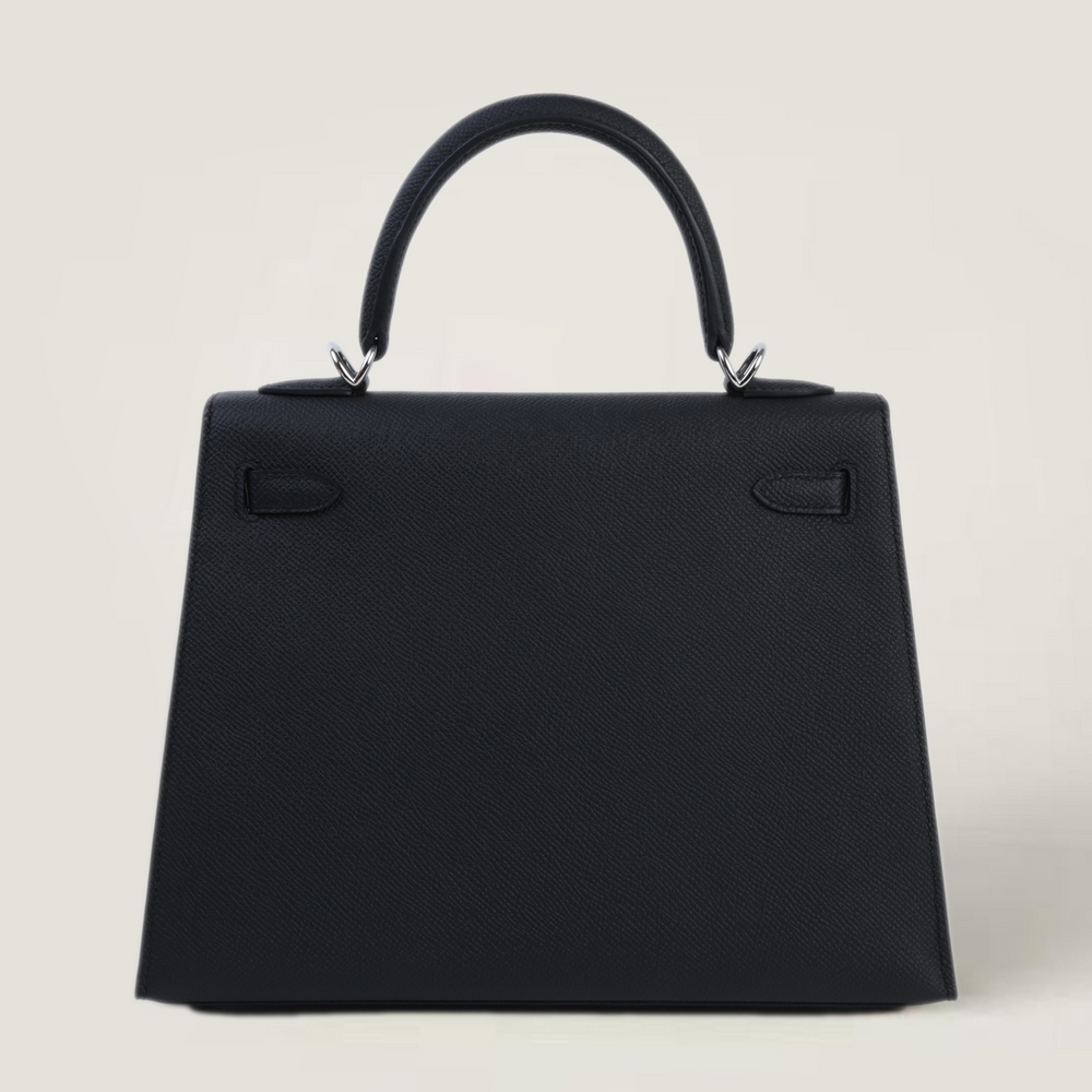 25cm Black Cross-Grain Calfskin Handbag - Arvelle Paris