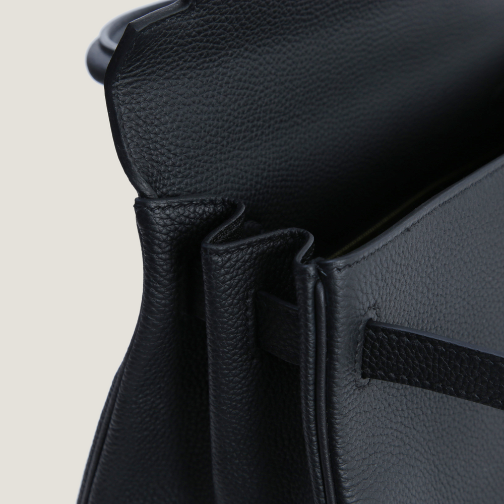 28cm Black Pebbled Calfskin Handbag - Arvelle Paris