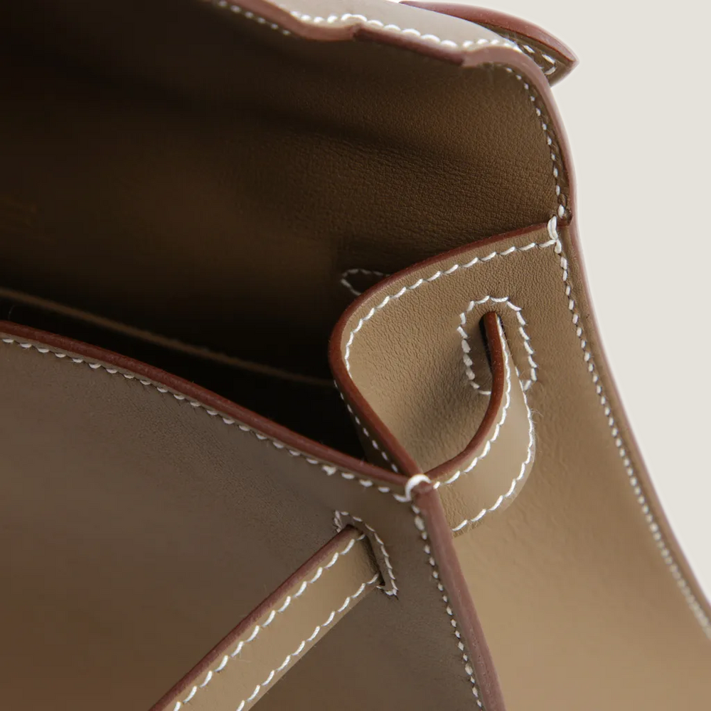 Taupe Smooth Calfskin Clutch - Arvelle Paris