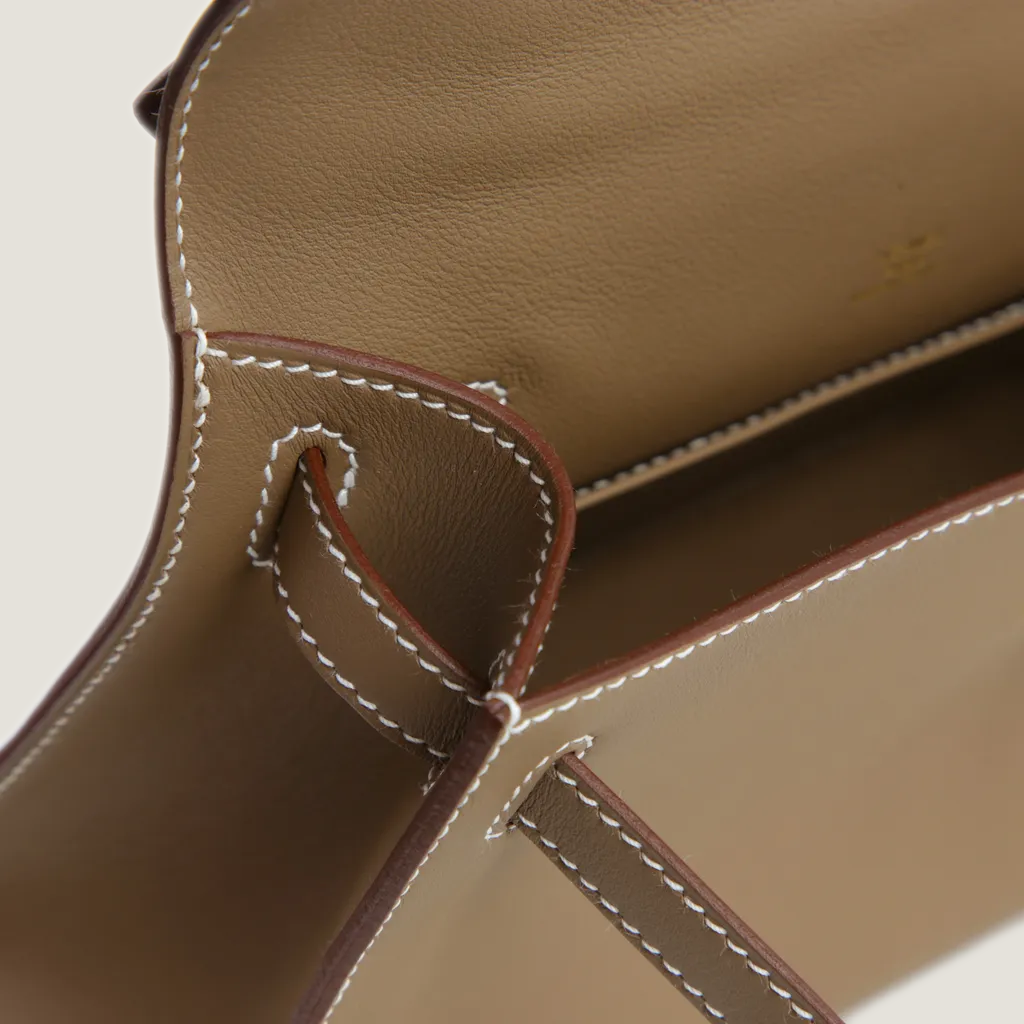 Taupe Smooth Calfskin Clutch - Arvelle Paris