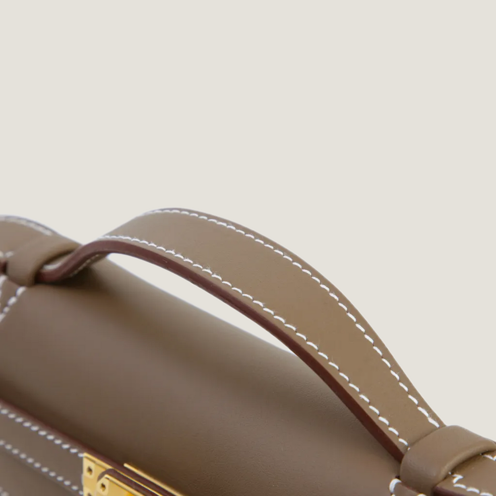 Taupe Smooth Calfskin Clutch - Arvelle Paris