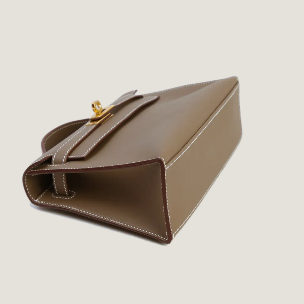 Taupe Smooth Calfskin Clutch - Arvelle Paris