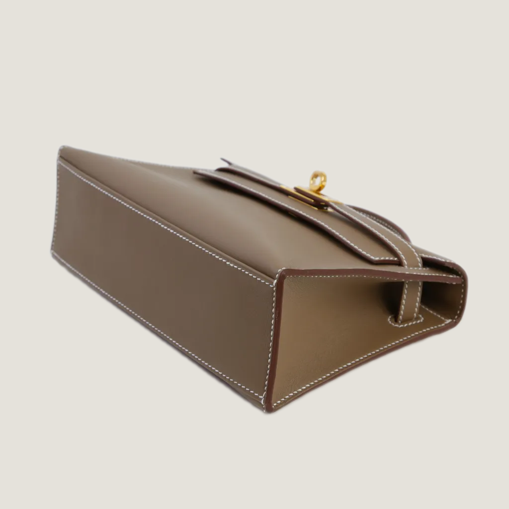 Taupe Smooth Calfskin Clutch - Arvelle Paris
