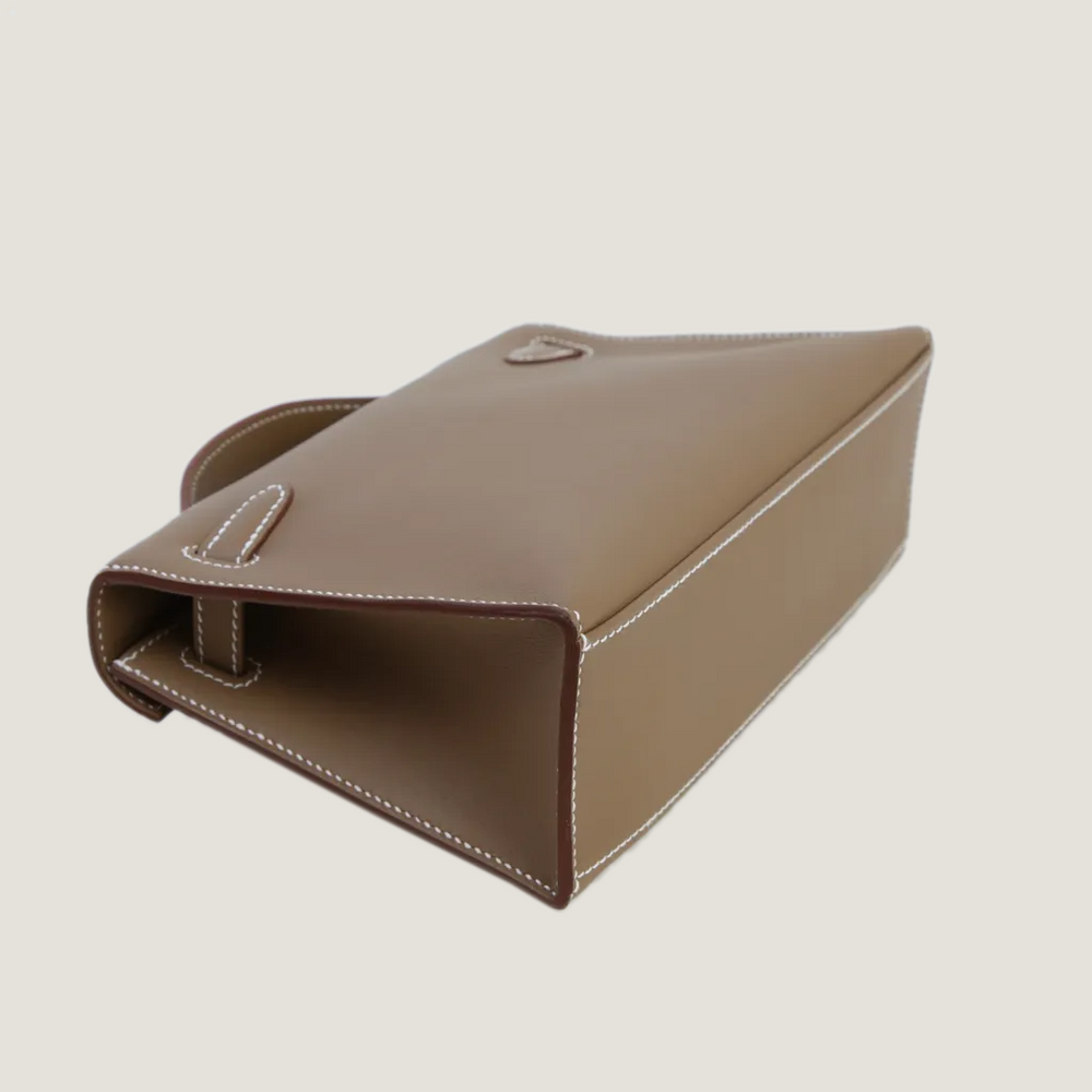 Taupe Smooth Calfskin Clutch - Arvelle Paris