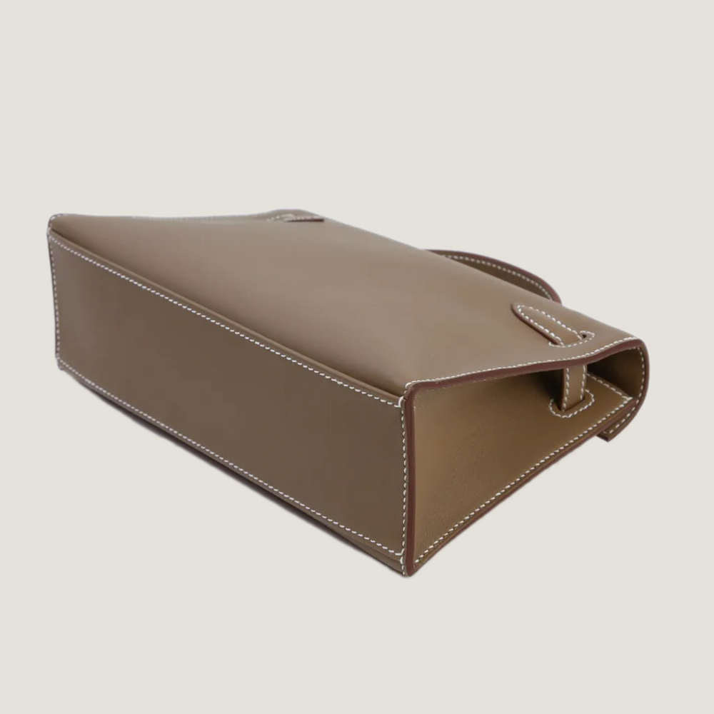 Taupe Smooth Calfskin Clutch - Arvelle Paris