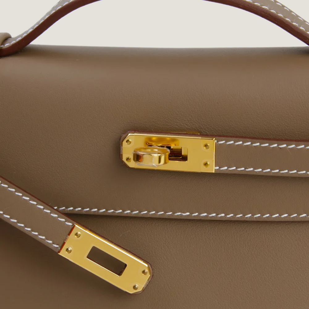Taupe Smooth Calfskin Clutch - Arvelle Paris