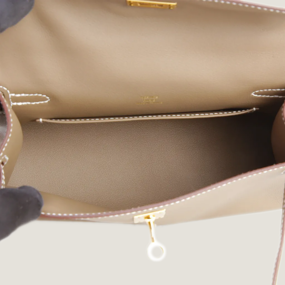 Taupe Smooth Calfskin Clutch - Arvelle Paris