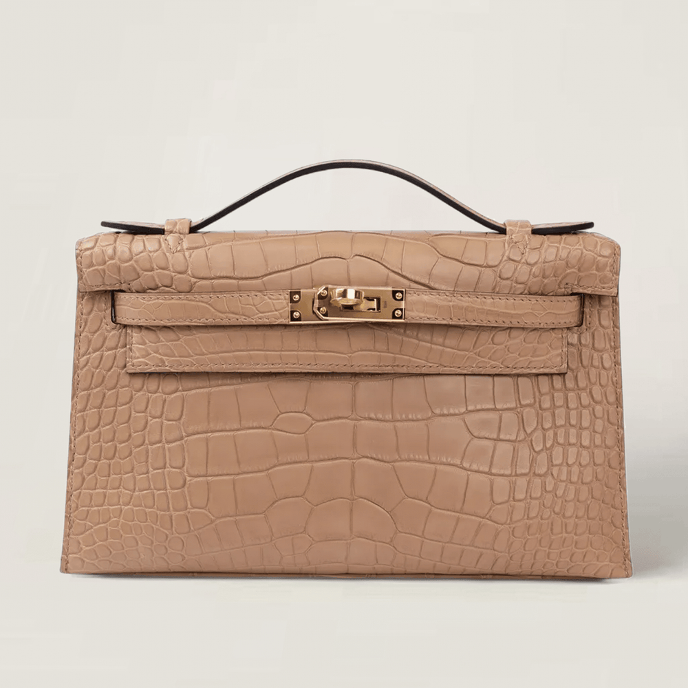 Chai Beige Matte Alligator Clutch - Arvelle Paris