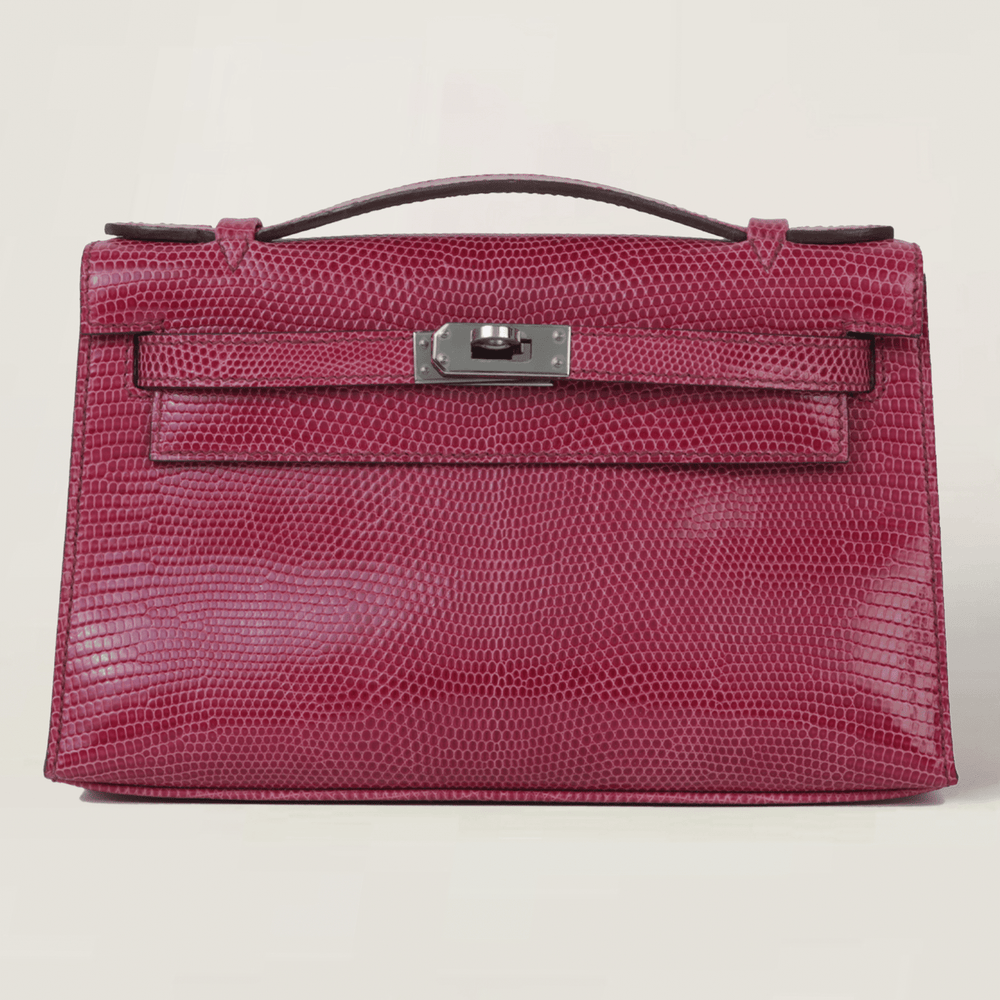 Fuchsia Lizard Leather Clutch - Arvelle Paris