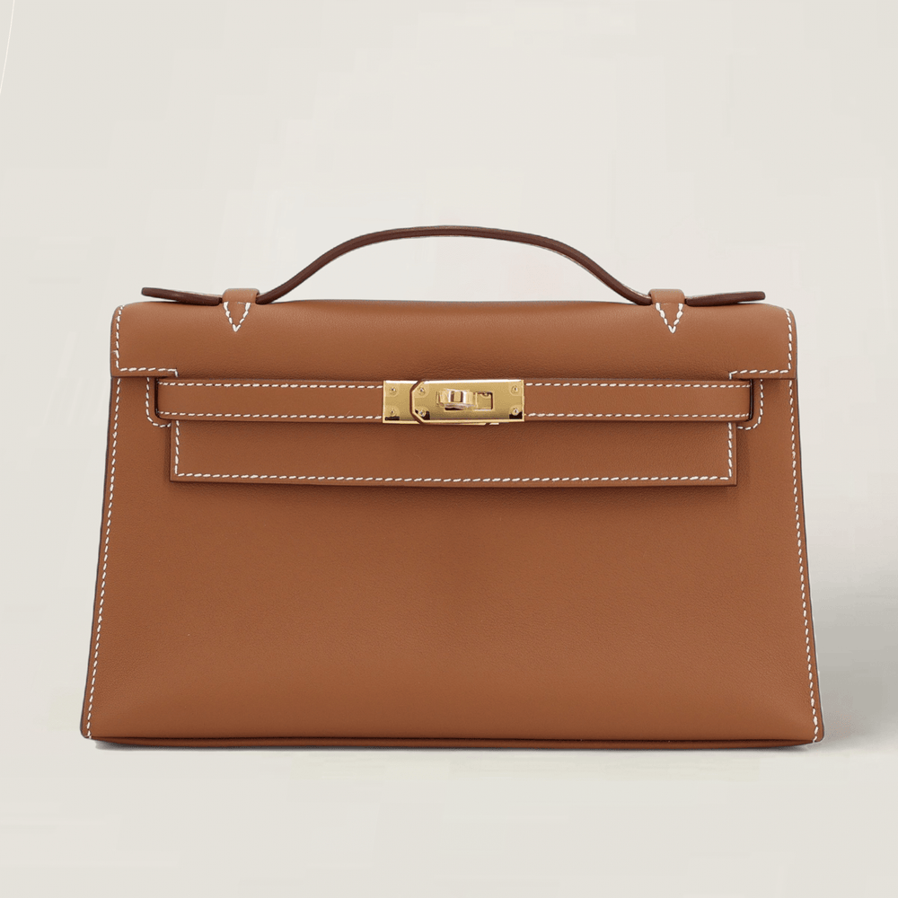 Champagne Gold Smooth Calfskin Clutch - Arvelle Paris